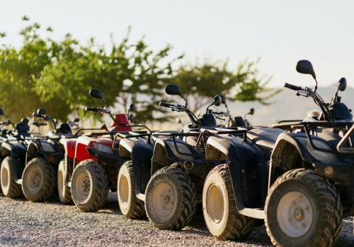 ATV Quad Bikes in row outdoors